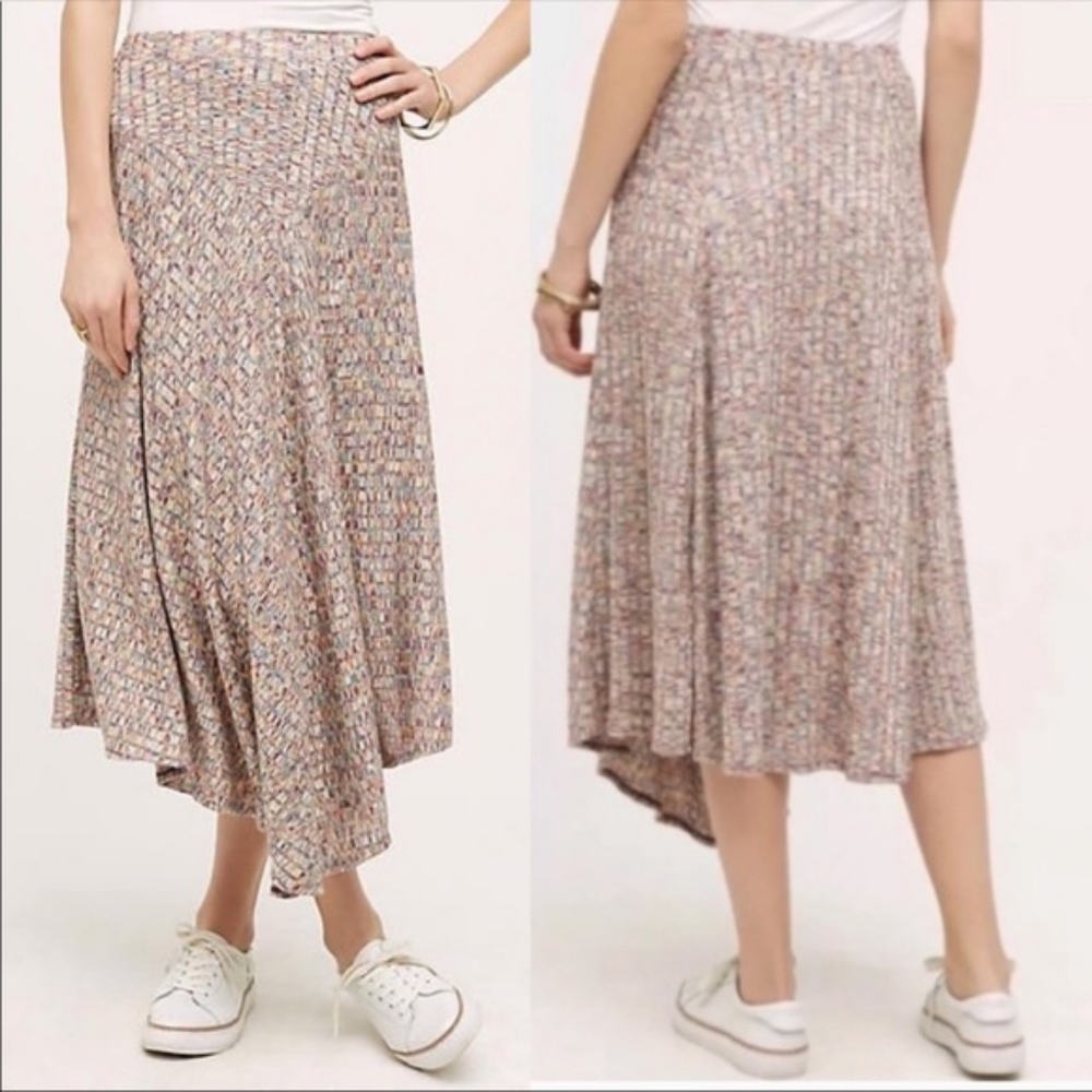 ANTHRO Parque Knit Maxi Skirt Asymmetric Swing Sz M Vanessa Virginia - Picture 9 of 10